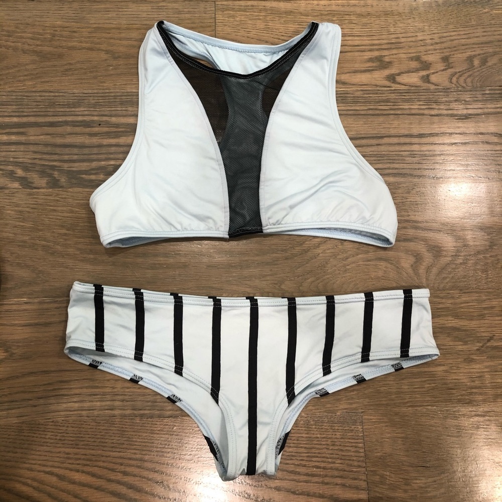 TAVIK Swim Blue and Black Stripped Bikini